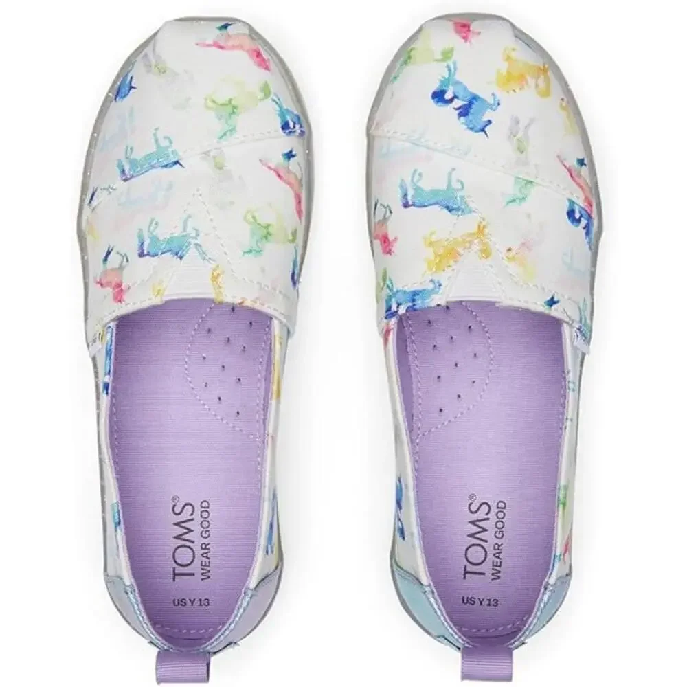 Toms Alpargata 10020115 Sneakers Kids 6 White Unicorn Print Slip On Shoes GAL975